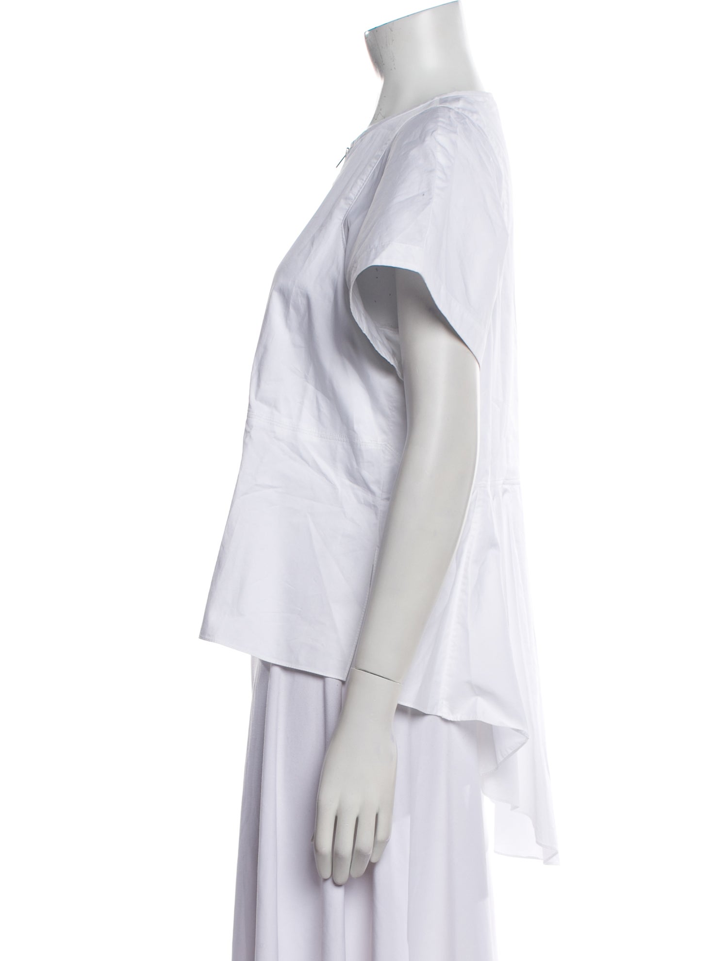 Tibi Crew Neck Short Sleeve Button-Up Top